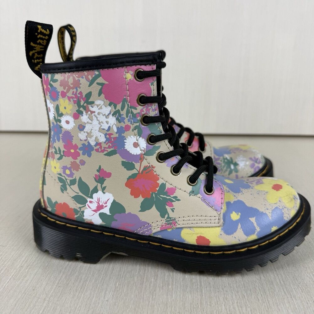 Dr. Martens Boots Girls Size 13 Floral Mash Up Leather Shoes 1460 Combat - Picture 6 of 14
